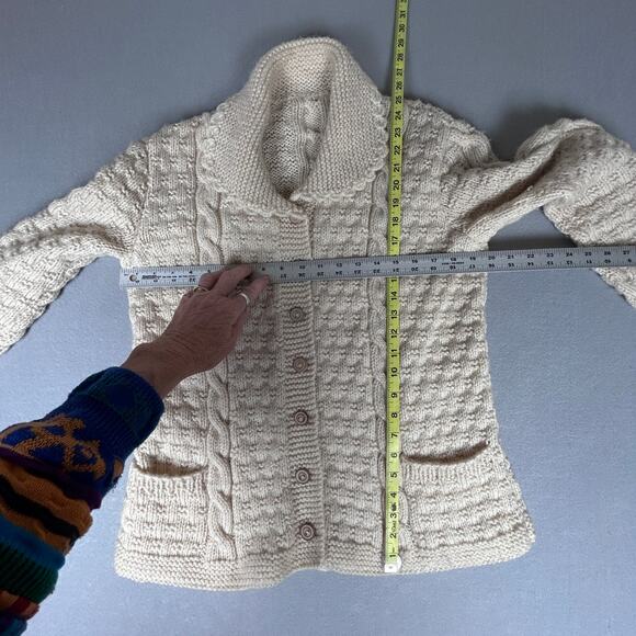 Handknit Women's M unique cardigan Cottagecore Fisherman cables fairy Feminine - Picture 6 of 6